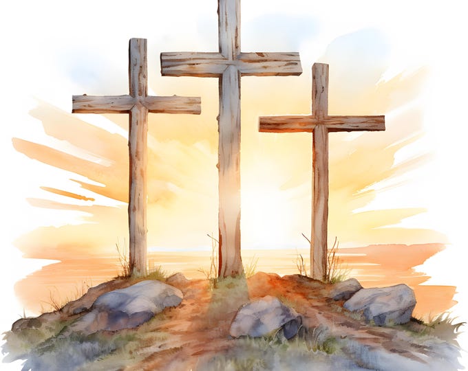 Three Crosses Clipart, Crosses at Sunset Images, 10 Watercolor Clip Art, Printable JPGs, Instant Download, Commercial Use, Paper craft