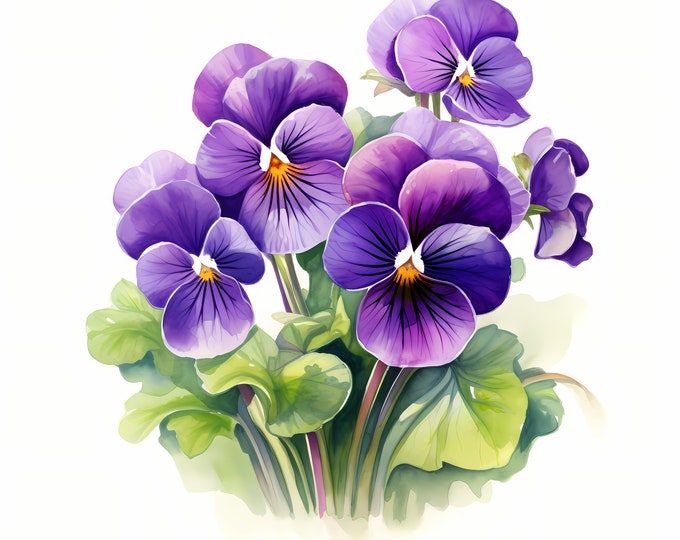 Violets Flowers Clipart, Violet Bouquet Images, 10 Watercolor Clip Art, Printable JPGs, Instant Download, Commercial Use, Paper craft