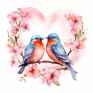 Liebe Vögel Clipart, Liebe Vögel Paar Bilder, 10 Aquarell Clip Art, druckbare JPGs, Sofort Download, kommerzielle Nutzung, Papiermodell