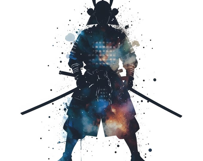 Samurai Silhouette Clipart, Warrior Art Images, 10 Watercolor Clip Art, Printable JPGs, Instant Download, Commercial Use, Paper craft