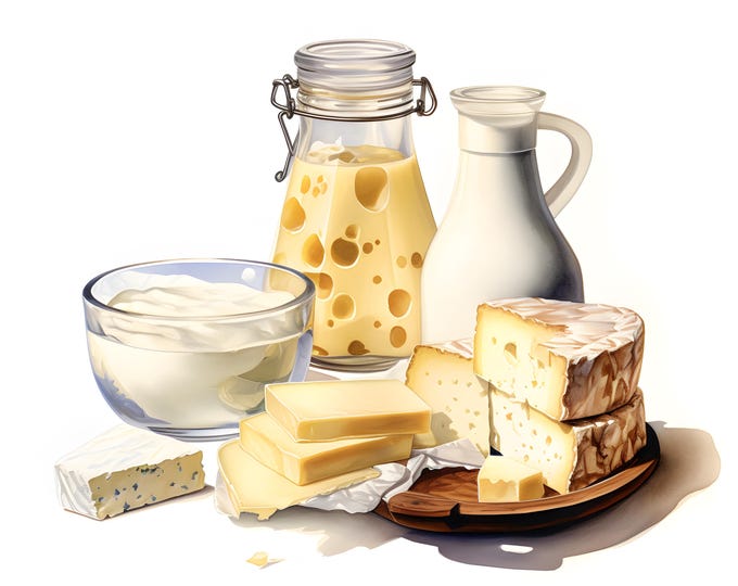 Dairy Clipart, Dairy Products Images, 10 Watercolor Clip Art, Printable JPGs, Instant Download, Commercial Use, Paper craft