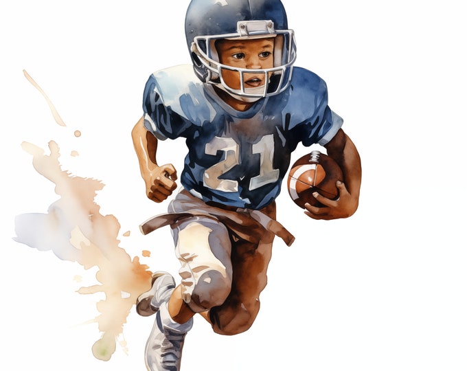 Children Football Clipart, American Football Images, 10 Watercolor Clip Art, Printable JPGs, Instant Download, Commercial Use, Paper craft