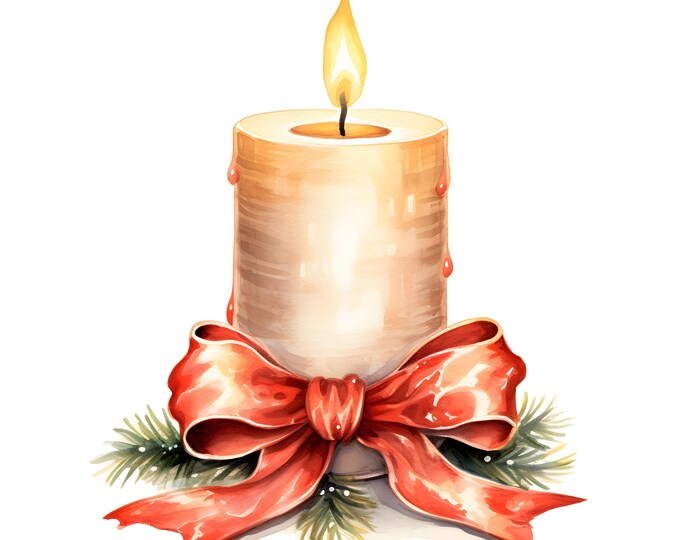 Christmas Candle Clipart, Festive Candles Images, 10 Watercolor Clip Art, Printable JPGs, Instant Download, Commercial Use, Paper craft