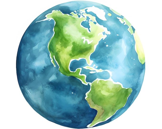 Earth Planet Clipart, Globe Images, 10 Watercolor Clip Art, Printable JPGs, Instant Download, Commercial Use, Paper craft