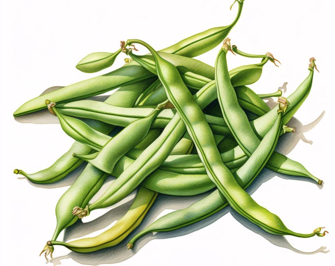 Watercolor Green Beans Clipart: Fresh Vegetable Art (JPG Instant Download, Commercial Use)