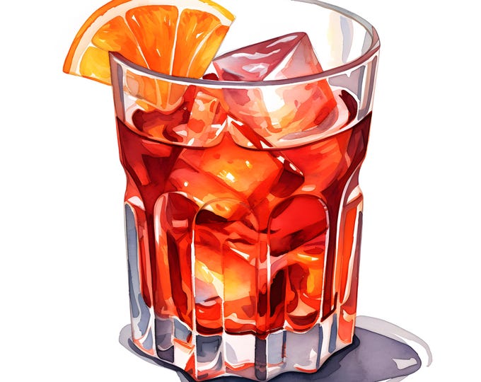 Negroni Cocktail Clipart, Alcohol Drinks Images, 10 Watercolor Clip Art, Printable JPGs, Instant Download, Commercial Use, Paper craft