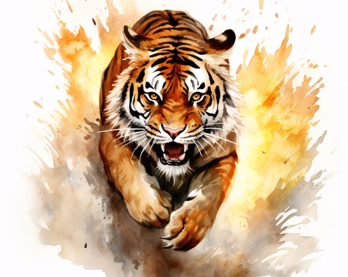 Tiger Clipart, Wild Animal Images, 10 Watercolor Clip Art, Printable JPGs, Instant Download, Commercial Use, Paper craft