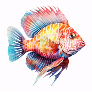Watercolor Coral Fish Clipart: Tropical Aquarium Art (JPGs, Commercial Use, Digital Download)
