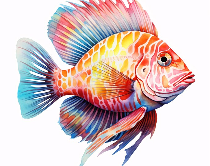 Watercolor Coral Fish Clipart: Tropical Aquarium Art (JPGs, Commercial Use, Digital Download)