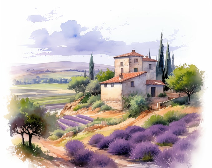 Provence France Clipart, Provence Landscape Images, 10 Watercolor Clip Art, Printable JPGs, Instant Download, Commercial Use, Paper craft