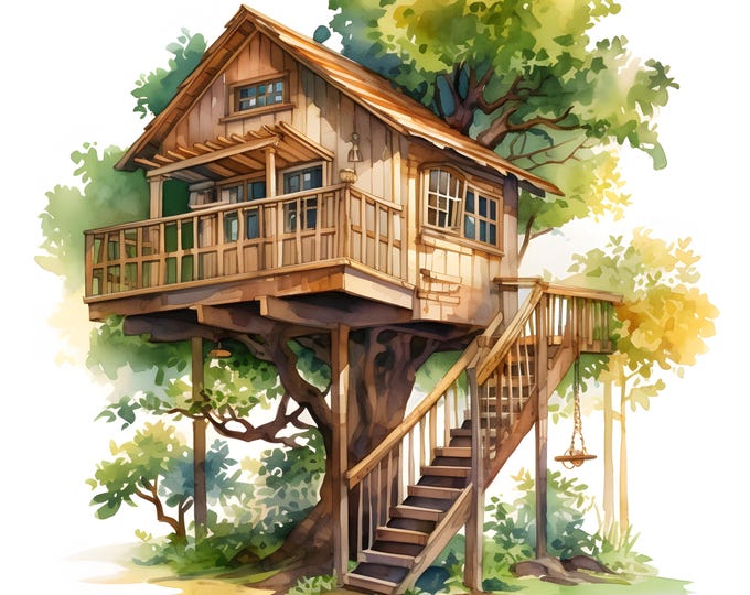 Treehouse Clipart, Children Tree House Images, 10 Watercolor Clip Art, Printable JPGs, Instant Download, Commercial Use, Paper craft