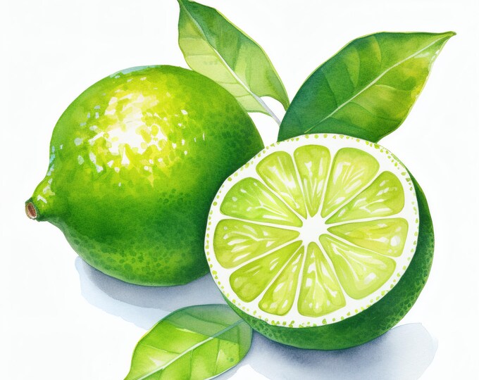 Limes Clipart, Green Citrus Images, 10 Watercolor Clip Art, Printable JPGs, Instant Download, Commercial Use, Paper craft