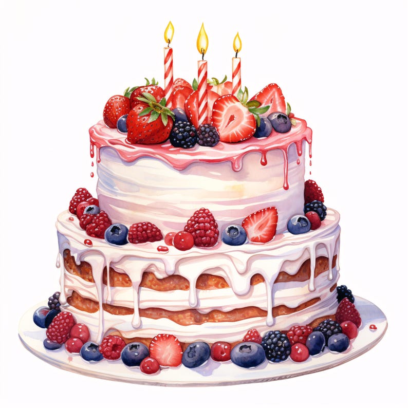 Berry Cake Clipart, Dessert Pastry Images, 10 Watercolor Clip Art ...