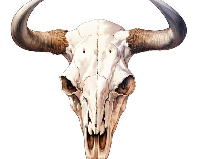Cow Skull Clipart, Bull Skulls Images, 10 Watercolor Clip Art, Printable JPGs, Instant Download, Commercial Use, Paper craft