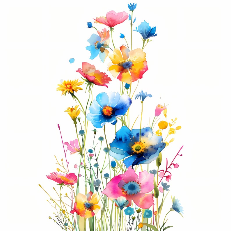 Abstract Flowers Clipart, Floral Bouquet Images, 10 Watercolor Clip Art
