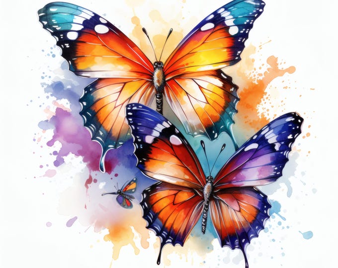 Butterfly Clipart, Rainbow Wings Insect Images, 10 Watercolor Clip Art, Printable JPGs, Instant Download, Commercial Use, Paper craft