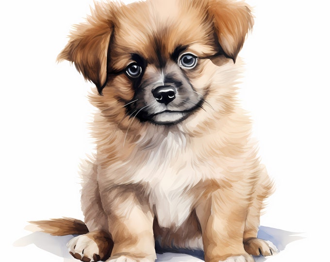 Tibetan Spaniel Dog Clipart, Puppy Dog Images, 10 Watercolor Clip Art, Printable JPGs, Instant Download, Commercial Use, Paper craft