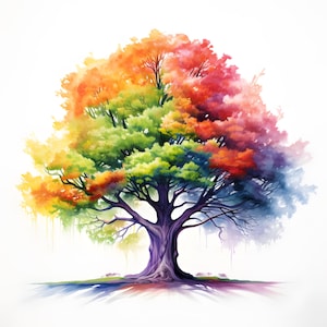 Rainbow Tree Clipart, kleurrijke boomafbeeldingen, 10 aquarel illustraties, afdrukbare JPG's, Instant Download, Commercieel gebruik, Papercraft