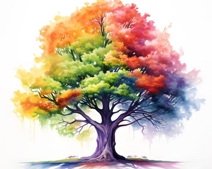 Rainbow Tree Clipart, Colorful Tree Images, 10 Watercolor Clip Art, Printable JPGs, Instant Download, Commercial Use, Paper craft