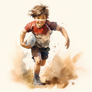 Rugby Clipart, Child Rugby Images, 10 Watercolor Clip Art, Printable JPGs, Instant Download, Commercial Use, Paper craft