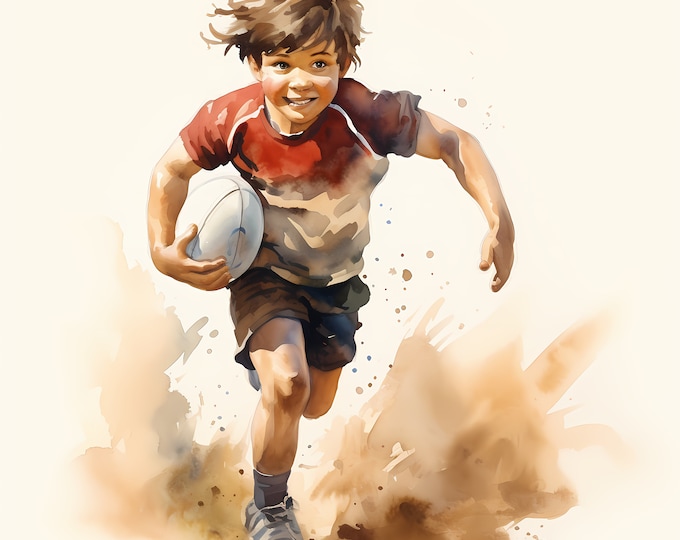 Rugby Clipart, Child Rugby Images, 10 Watercolor Clip Art, Printable JPGs, Instant Download, Commercial Use, Paper craft