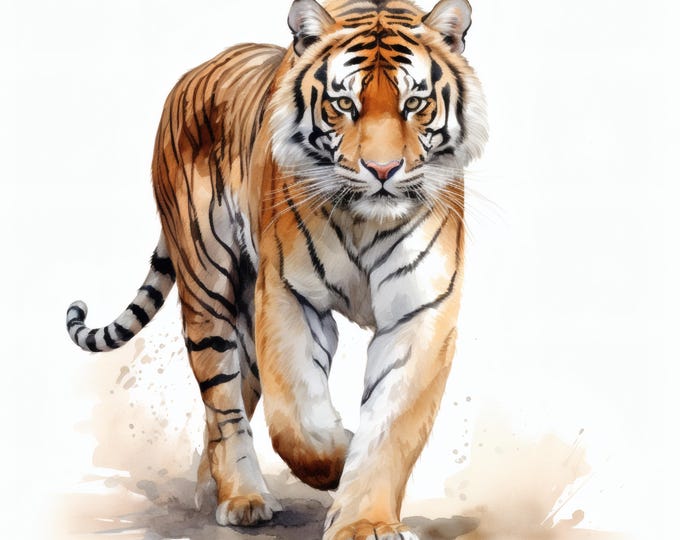 Tiger Clipart, Jungle Animal Images, 10 Watercolor Clip Art, Printable JPGs, Instant Download, Commercial Use, Paper craft