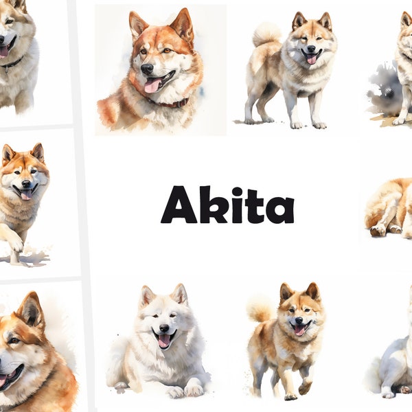 10 Akita Dog, Akita Inu JPG, American Akita Dog, Watercolor Clipart, High Quality, Digital Download, High Resolution, Commercial Use