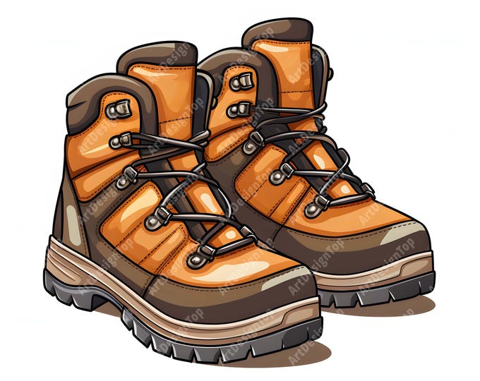 Hiking Boots Clipart, Outdoor Boots Images, 10 Watercolor Clip Art, Printable JPGs, Instant Download, Commercial Use, Paper craft