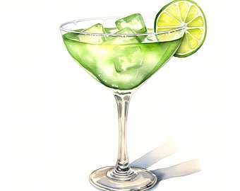 Watercolor Margarita Clipart: Alcohol Drink Images (JPGs, Commercial Use)
