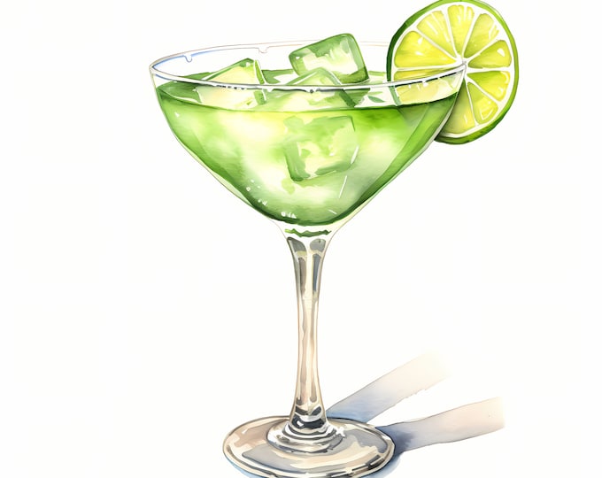 Margarita Cocktail Clipart, Alcohol Drinks Images, 10 Watercolor Clip Art, Printable JPGs, Instant Download, Commercial Use, Paper craft