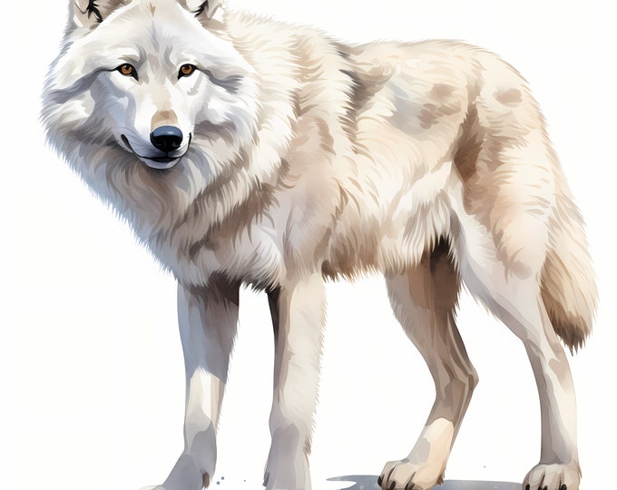 White Wolf Clipart, Polar Wolf Images, 10 Watercolor Clip Art, Printable JPGs, Instant Download, Commercial Use, Paper craft
