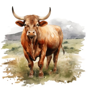 Farm Bull Clipart, Bull Images, 10 Watercolor Clip Art, Printable JPGs, Instant Download, Commercial Use, Paper craft