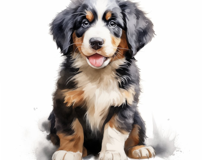 Bernese Mountain Dog Clipart, Puppy Dog Images, 10 Watercolor Clip Art, Printable JPGs, Instant Download, Commercial Use, Paper craft