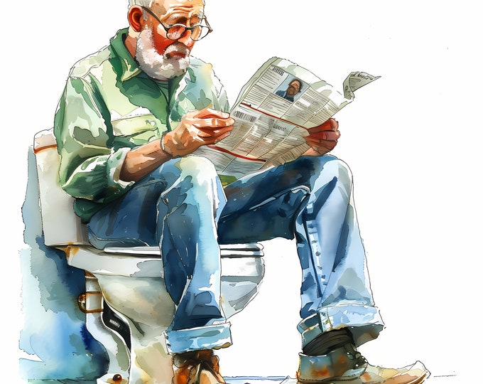 Grandfather Clipart, Grandpa on the Toilet Images, 10 Watercolor Clip Art, Printable JPGs, Instant Download, Commercial Use, Paper craft