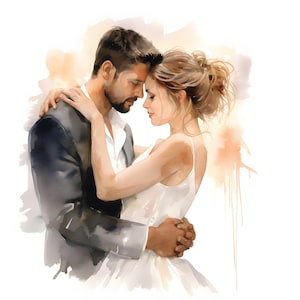 Clipe de casal de noivos, imagens de noivos, 10 clipart de aquarela, JPGs para impressão, download instantâneo, uso comercial, artesanato em papel