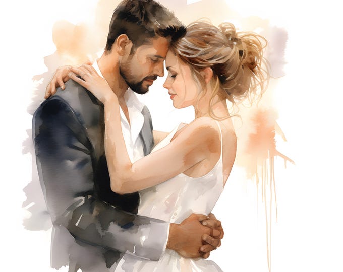 Wedding Couple Clipart, Bride and Groom Images, 10 Watercolor Clip Art, Printable JPGs, Instant Download, Commercial Use, Paper craft
