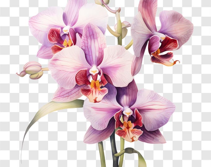 10 PNG Orchid, Orchid Flowers Clipart, Watercolor Clip Art, Instant Download, Commercial Use, Paper craft