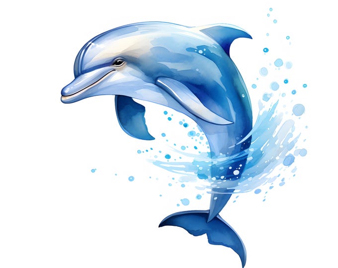 Cute Dolphin Clipart, Dolphins Images, 10 Watercolor Clip Art, Printable JPGs, Instant Download, Commercial Use, Paper craft