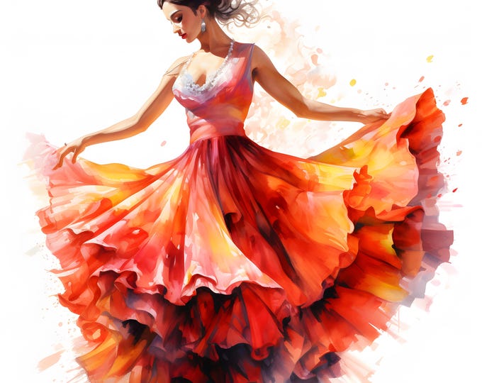 Flamenco Dancer Clipart, Latin Dance Images, 10 Watercolor Clip Art, Printable JPGs, Instant Download, Commercial Use, Paper craft