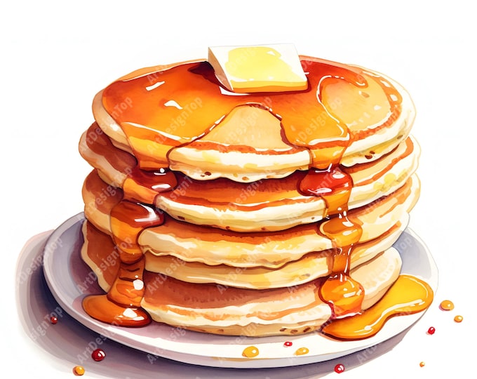 Pancakes Clipart, Tasty Pancakes Images, 10 Watercolor Clip Art, Printable JPGs, Instant Download, Commercial Use, Paper craft