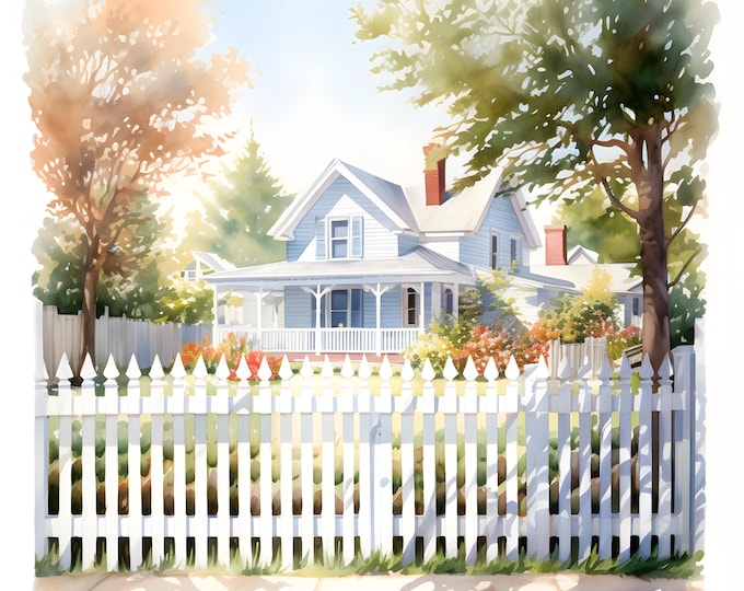 White Picket Fence Clipart, White Fences Images, 10 Watercolor Clip Art, Printable JPGs, Instant Download, Commercial Use, Paper craft
