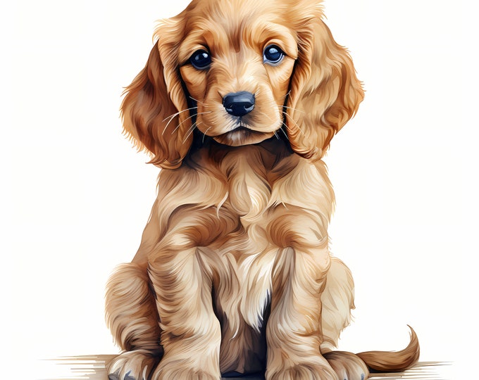 Cocker Spaniel Clipart, Puppy Dog Images, 10 Watercolor Clip Art, Printable JPGs, Instant Download, Commercial Use, Paper craft