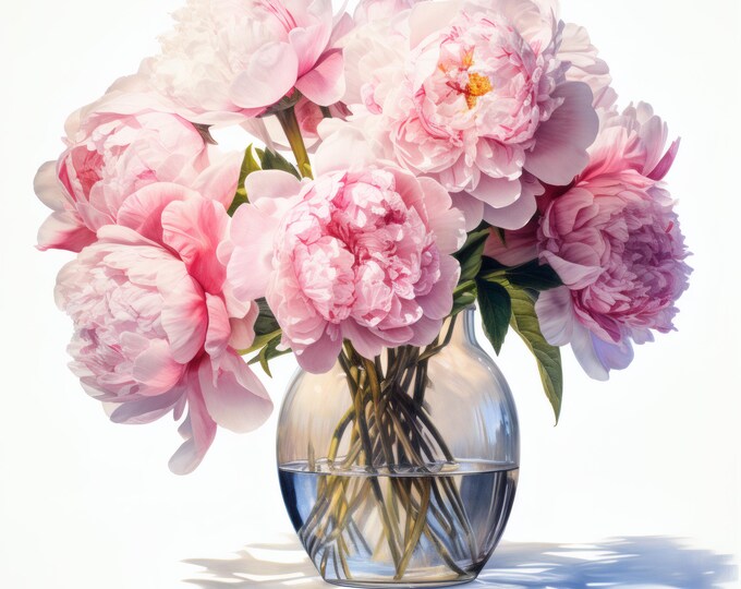 Peony Flowers Clipart, Pink Bloom Images, 10 Watercolor Clip Art, Printable JPGs, Instant Download, Commercial Use, Paper craft