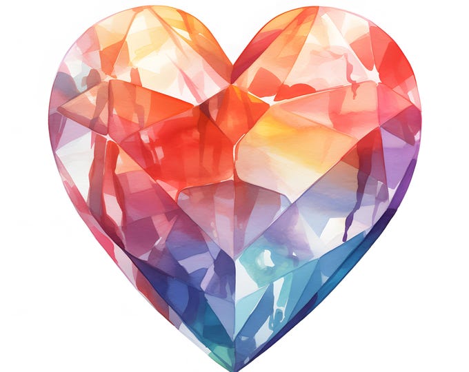 Crystal Heart Clipart, Heart Diamonds Images, 10 Watercolor Clip Art, Printable JPGs, Instant Download, Commercial Use, Paper craft