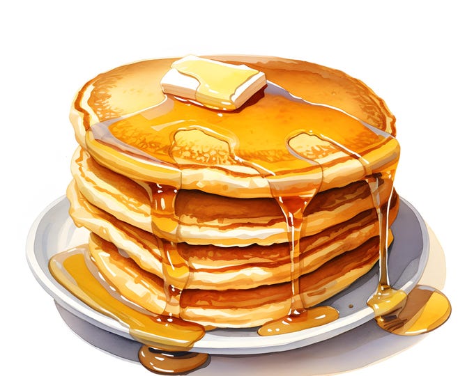 Pancakes Clipart, Pancakes With Syrup Images, 10 Watercolor Clip Art, Printable JPGs, Instant Download, Commercial Use, Paper craft