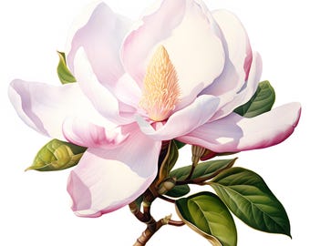 Watercolor Magnolia Clipart: Spring Flower JPG Images (Commercial Use)