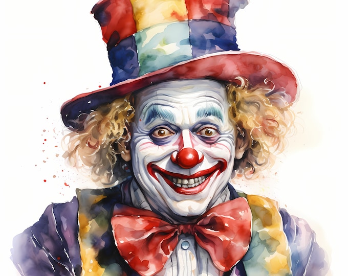 Scary Clown Clipart, Halloween Clown Images, 10 Watercolor Clip Art, Printable JPGs, Instant Download, Commercial Use, Paper craft