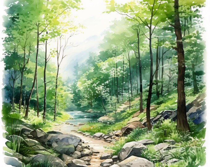 Valley Forest Clipart, Woodland Scenery Images, 10 Watercolor Clip Art, Printable JPGs, Instant Download, Commercial Use, Paper craft