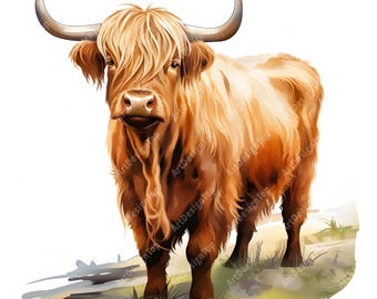 Highland Cow Clipart, Farm Cows Images, 10 Watercolor Clip Art, Printable JPGs, Instant Download, Commercial Use, Paper craft
