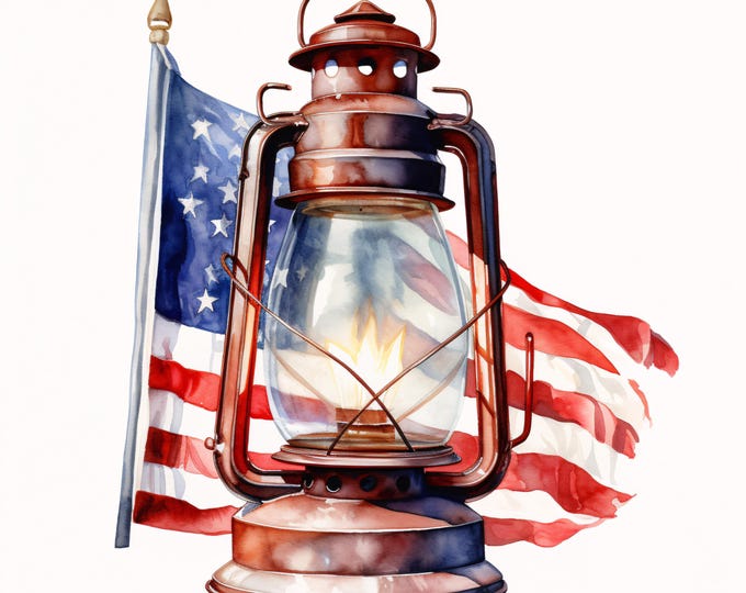 Patriotic Lantern Clipart, USA Flag Decor Images, 10 Watercolor Clip Art, Printable JPGs, Instant Download, Commercial Use, Paper Craft